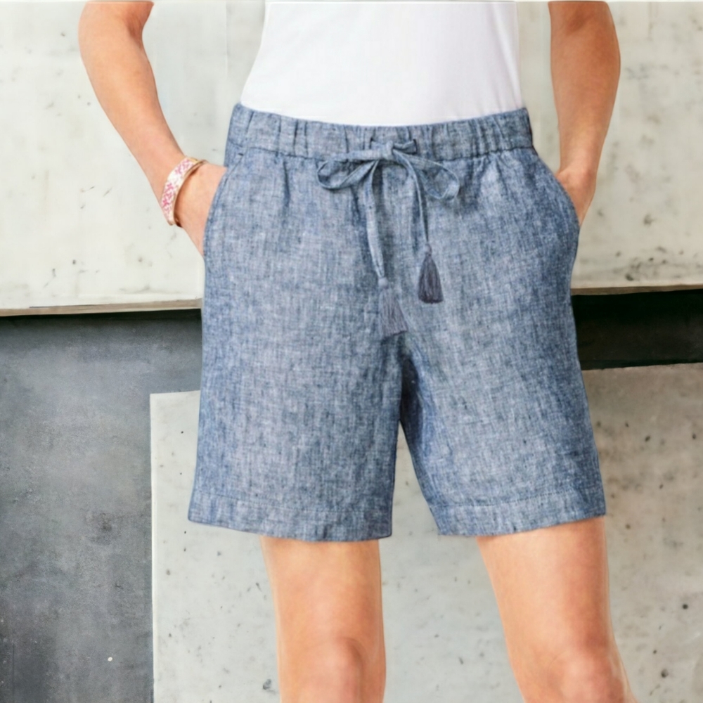 Talbots  Linen Shorts Tassel Drawstring Pockets Beachy Coastal Grandma Spring